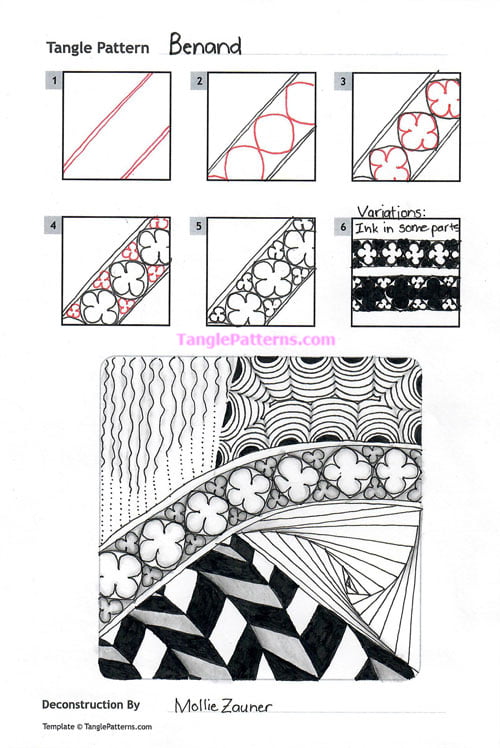 How to draw the Zentangle pattern Benand, tangle and deconstruction by Mollie Zauner. Image copyright the artist and used with permission, ALL RIGHTS RESERVED.