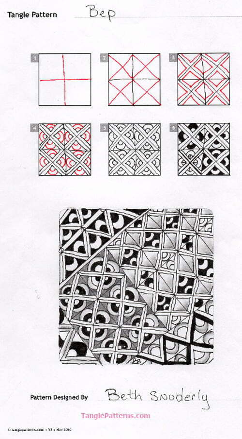 Image copyright the artist and used with permission, ALL RIGHTS RESERVED. Please feel free to refer to the steps images to recreate this tangle in your personal Zentangles and ZIAs, or to link back to this page. However the artist and TanglePatterns.com reserve all rights to these images and they should not be pinned, reproduced or republished. Thank you for respecting these rights. Click the image for an article explaining copyright in plain English.
