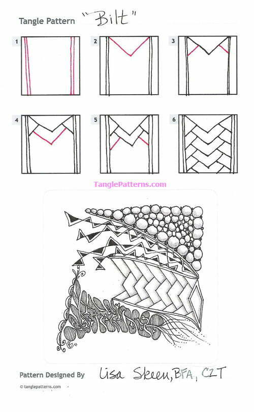 How to draw the Zentangle pattern Bilt, tangle and deconstruction by Lisa Skeen. Image copyright the artist and used with permission, ALL RIGHTS RESERVED.