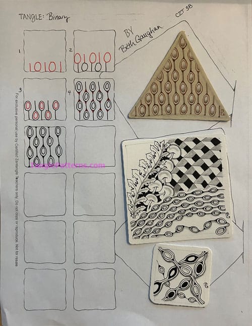How to draw the Zentangle pattern Binary, tangle and deconstruction by Beth Gaughan. Image copyright the artist and used with permission, ALL RIGHTS RESERVED. How to draw the Zentangle pattern Binary, tangle and deconstruction by Beth Gaughan. Image copyright the artist and used with permission, ALL RIGHTS RESERVED.