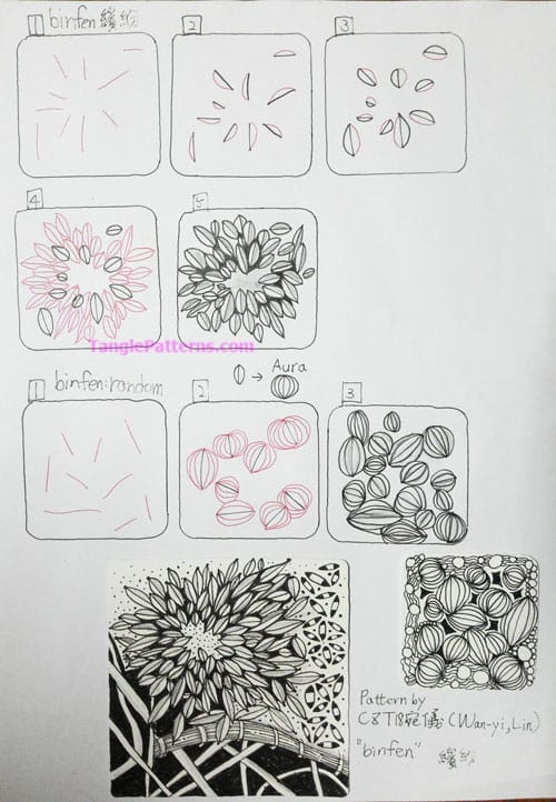 How to draw the Zentangle pattern Binfen, tangle and deconstruction by Lin Wan-yi. Image copyright the artist and used with permission, ALL RIGHTS RESERVED. How to draw the Zentangle pattern Binfen, tangle and deconstruction by Lin Wan-yi. Image copyright the artist and used with permission, ALL RIGHTS RESERVED.