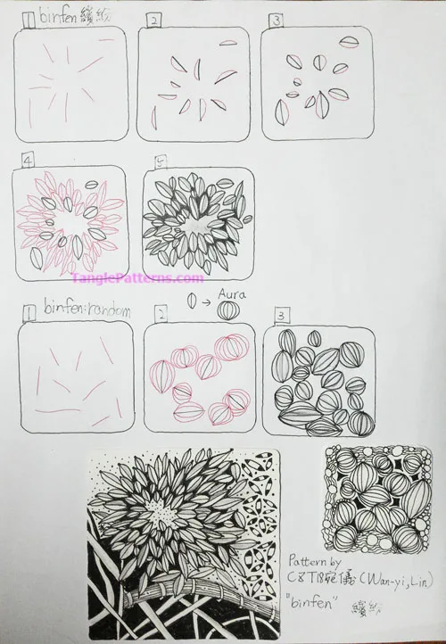 How to draw the Zentangle pattern Binfen, tangle and deconstruction by Lin Wan-yi. Image copyright the artist and used with permission, ALL RIGHTS RESERVED.
