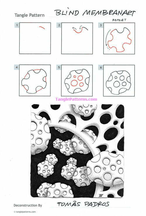 How to draw the Zentangle pattern Blind Membranart, tangle and deconstruction by CZT Tomàs Padrós. Image copyright the artist and used with permission, ALL RIGHTS RESERVED.