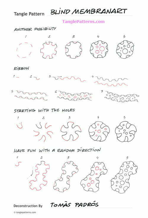 How to draw the Zentangle pattern Blind Membranart, tangle and deconstruction by CZT Tomàs Padrós. Image copyright the artist and used with permission, ALL RIGHTS RESERVED.