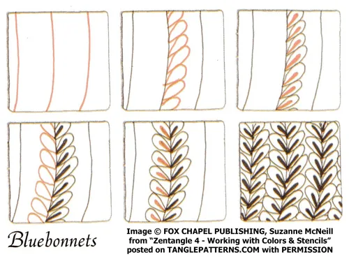 How to draw the Zentangle pattern Bluebonnets, tangle and deconstruction by Suzanne McNeill. Image copyright Suzanne McNeill and Fox Chapel Publishing and used with permission, ALL RIGHTS RESERVED.