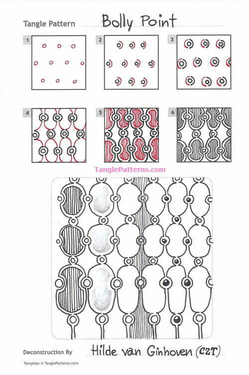 How to draw the Zentangle pattern Bolly Point, tangle and deconstruction by Hilde van Ginhoven. Image copyright the artist and used with permission, ALL RIGHTS RESERVED.