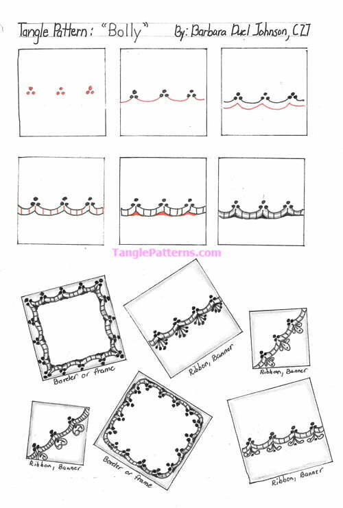 How to draw the Zentangle pattern Bolly, tangle and deconstruction by Barbara Duel Johnson. Image copyright the artist and used with permission, ALL RIGHTS RESERVED.