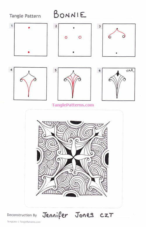 How to draw the Zentangle pattern Bonnie, tangle and deconstruction by Jennifer Jones. Image copyright the artist and used with permission, ALL RIGHTS RESERVED.