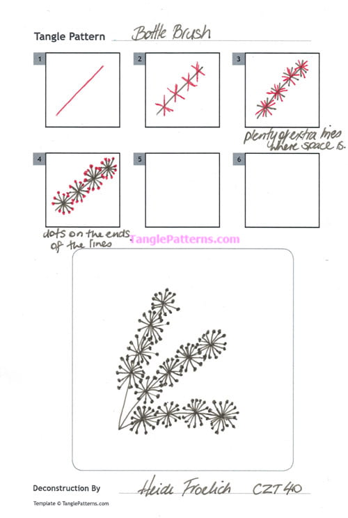 How to draw the Zentangle pattern Bottle Brush, tangle and deconstruction by Heidi Froelich. Image copyright the artist and used with permission, ALL RIGHTS RESERVED.