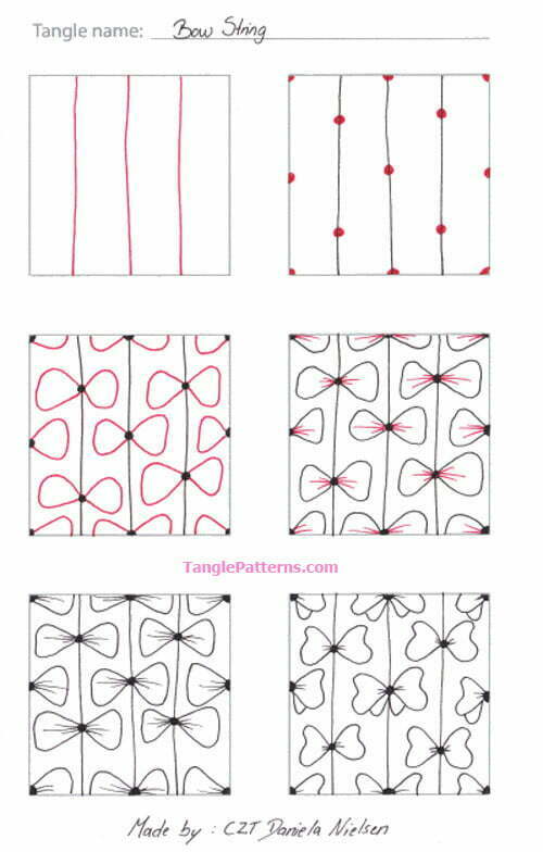 How to draw the Zentangle pattern Bow String, tangle and deconstruction by Daniela Nielsen. Image copyright the artist and used with permission, ALL RIGHTS RESERVED.