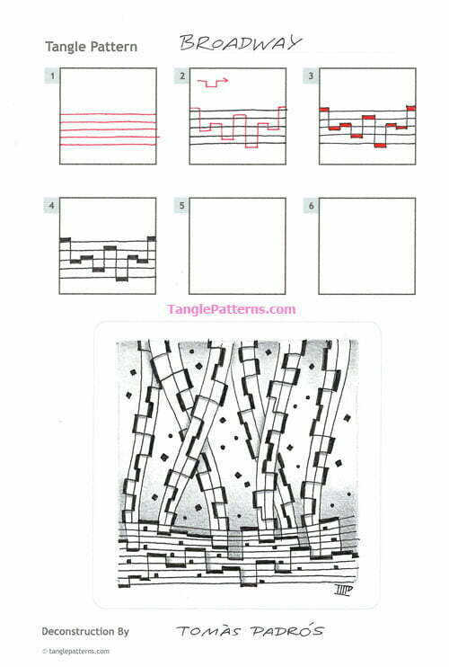 How to draw the Zentangle pattern Broadway, tangle and deconstruction by Tomàs Padrós. Image copyright the artist and used with permission, ALL RIGHTS RESERVED.