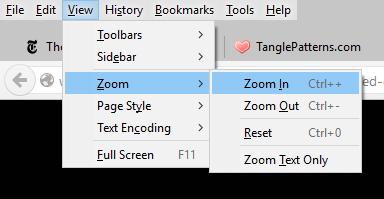 Screen capture of my Firefox browser's VIEW > ZOOM menu.