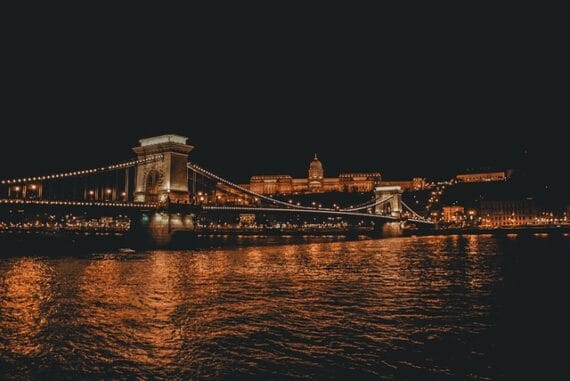 Night view over the Danube of the city of Budapest, Hungary