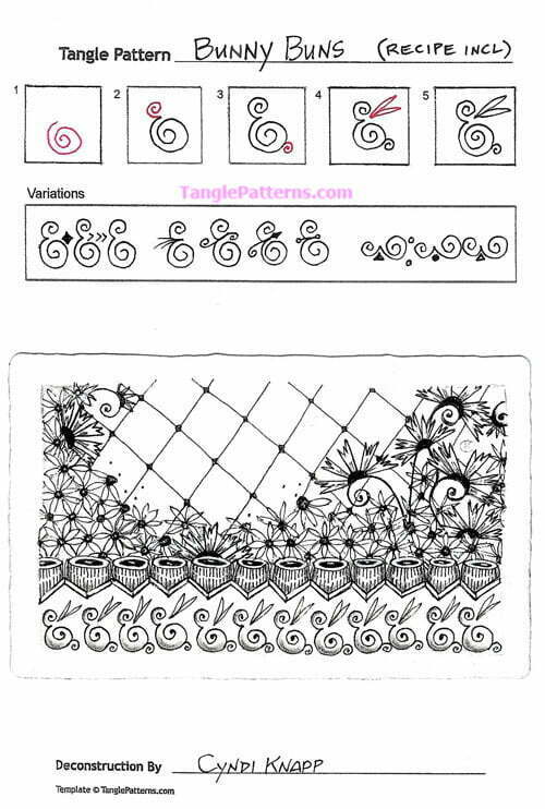 How to draw the Zentangle pattern Bunny Buns, tangle and deconstruction by Cyndi Knapp. Image copyright the artist and used with permission, ALL RIGHTS RESERVED.