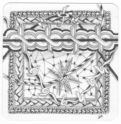 Zentangle featuring Anne Marks' tangle pattern: Bwiya