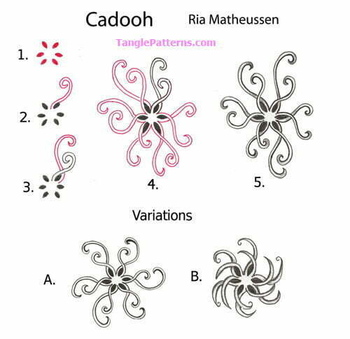 How to draw the Zentangle pattern Cadooh, tangle and deconstruction by Ria Matheussen. Image copyright the artist and used with permission, ALL RIGHTS RESERVED.