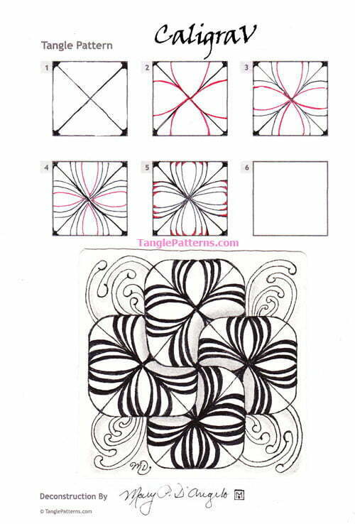 How to draw the tangle pattern CaligraV, tangle and deconstruction by Mary D'Angelo