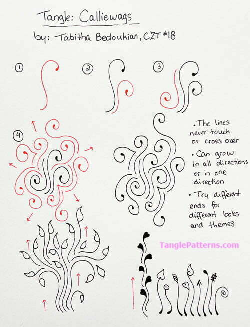 How to draw the Zentangle pattern Calliewags, tangle and deconstruction by Tabitha Bedoukian. Image copyright the artist and used with permission, ALL RIGHTS RESERVED.