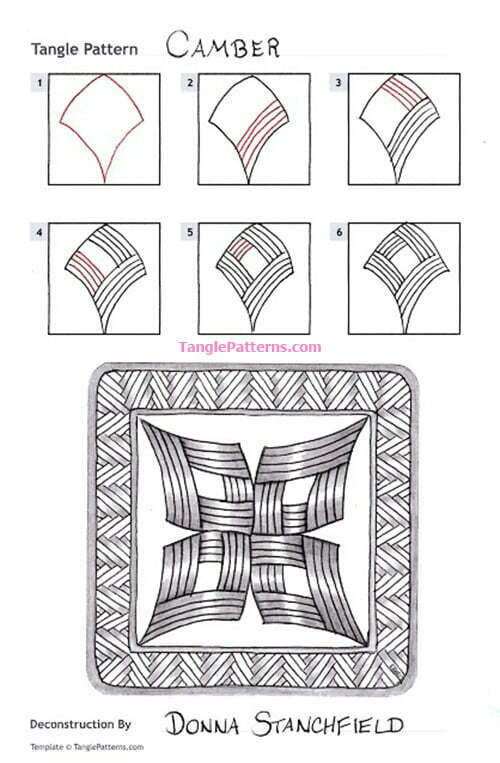 How to draw the Zentangle pattern Camber, tangle and deconstruction by Donna Stanchfield. Image copyright the artist and used with permission, ALL RIGHTS RESERVED.