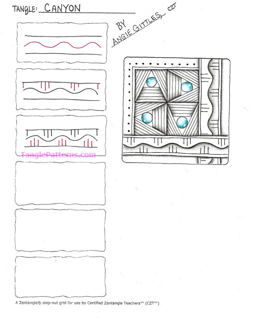 How to draw the Zentangle pattern Canyon, tangle and deconstruction by Angie Gittles. Image copyright the artist and used with permission, ALL RIGHTS RESERVED.
