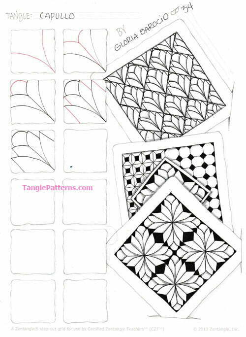 How to draw the Zentangle pattern Capullo, tangle and deconstruction by Gloria Barocio. Image copyright the artist and used with permission, ALL RIGHTS RESERVED.