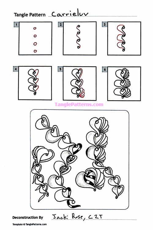 How to draw the Zentangle pattern Carrieluv, tangle by and deconstruction by Jacki Rose. Image copyright the artist and used with permission, ALL RIGHTS RESERVED.
