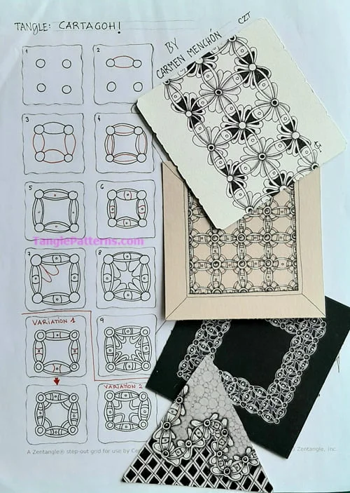 How to draw the Zentangle pattern Cartagoh, tangle and deconstruction by Carmen Menchón. Image copyright the artist and used with permission, ALL RIGHTS RESERVED. How to draw the Zentangle pattern Cartagoh, tangle and deconstruction by Carmen Menchón. Image copyright the artist and used with permission, ALL RIGHTS RESERVED.