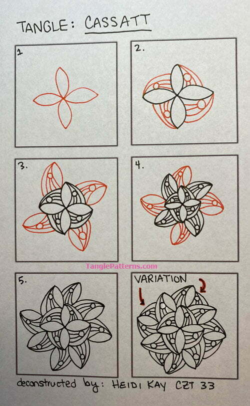 How to draw the Zentangle pattern Cassatt, tangle and deconstruction by Heidi Kay. Image copyright the artist and used with permission, ALL RIGHTS RESERVED.