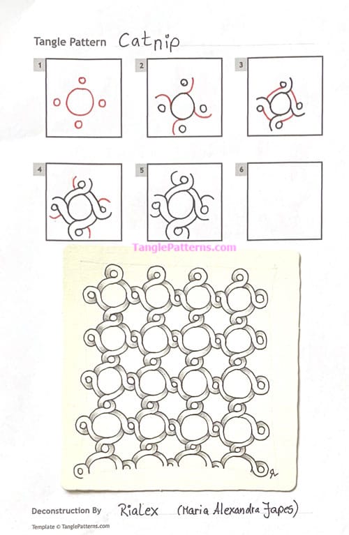 How to draw the Zentangle pattern Catnip, tangle and deconstruction by Maria Alexandra Japes. Image copyright the artist and used with permission, ALL RIGHTS RESERVED.