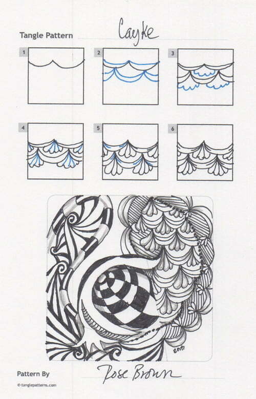 Steps for drawing Rose Brown's tangle pattern: Cayke