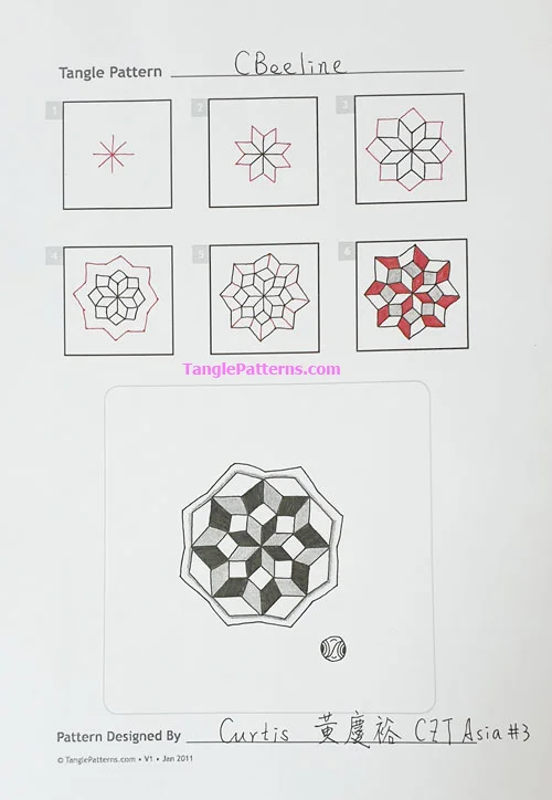 How to draw the Zentangle pattern CBeeline, tangle and deconstruction by Curtis Hwang. Image copyright the artist and used with permission, ALL RIGHTS RESERVED.