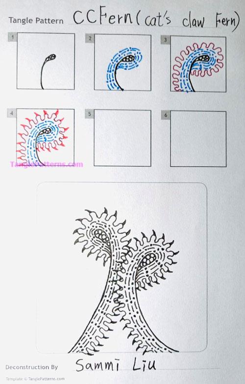 How to draw the Zentangle pattern CC Fern, tangle and deconstruction by Sammi Liu. Image copyright the artist and used with permission, ALL RIGHTS RESERVED. How to draw the Zentangle pattern CC Fern, tangle and deconstruction by Sammi Liu. Image copyright the artist and used with permission, ALL RIGHTS RESERVED.