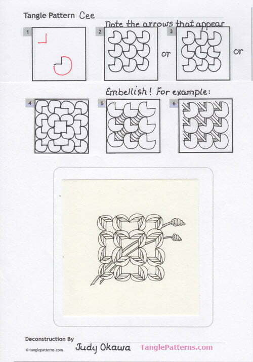 How to draw the tangle pattern Cee, tangle and deconstruction by Judy Okawa