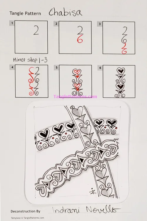 How to draw the Zentangle pattern Chabisa, tangle and deconstruction by Indrani Novello. Image copyright the artist and used with permission, ALL RIGHTS RESERVED.