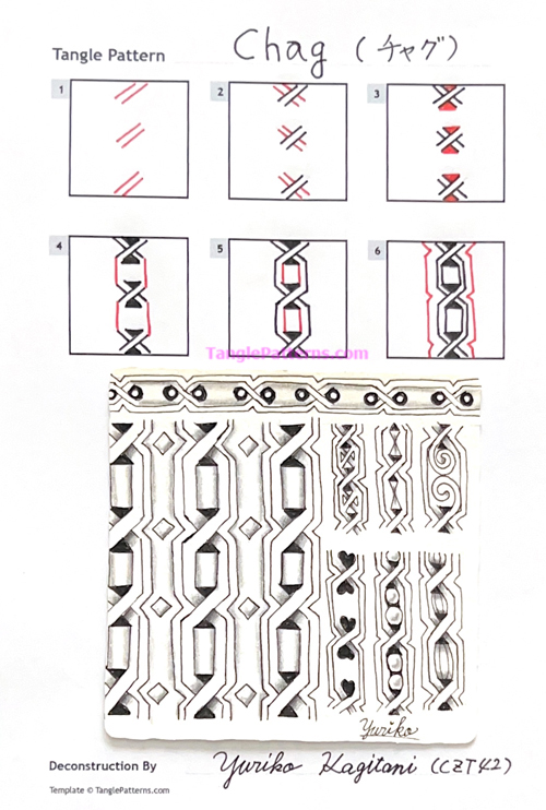 How to draw the Zentangle pattern Chag, tangle and deconstruction by Yuriko Kagitani. Image copyright the artist and used with permission, ALL RIGHTS RESERVED. How to draw the Zentangle pattern Chag, tangle and deconstruction by Yuriko Kagitani. Image copyright the artist and used with permission, ALL RIGHTS RESERVED.