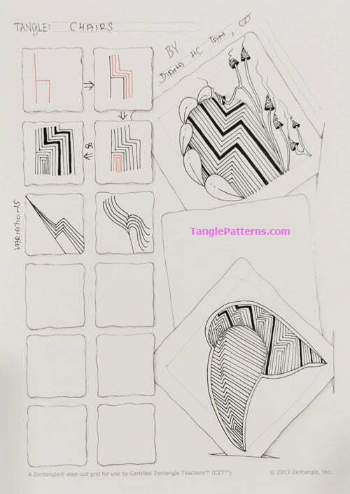 How to draw the Zentangle pattern Chairs, tangle and deconstruction by Diana Tan. Image copyright the artist and used with permission, ALL RIGHTS RESERVED.