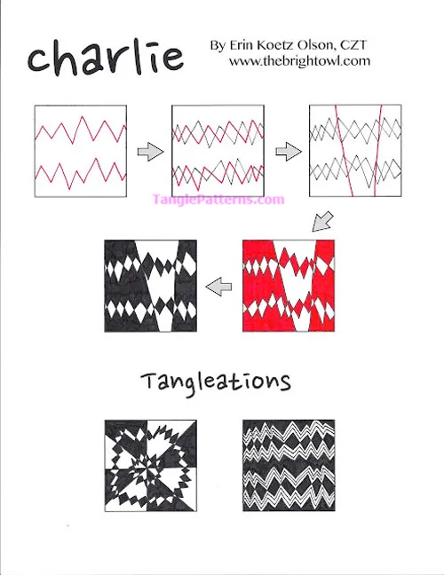 How to draw the Zentangle pattern Charlie, tangle and deconstruction by Erin Olson. Image copyright the artist and used with permission, ALL RIGHTS RESERVED. How to draw the Zentangle pattern Charlie, tangle and deconstruction by Erin Olson. Image copyright the artist and used with permission, ALL RIGHTS RESERVED.