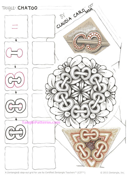 How to draw the Zentangle pattern Chatoo, tangle by and deconstruction by Claudia Caro. Image copyright the artist and used with permission, ALL RIGHTS RESERVED.