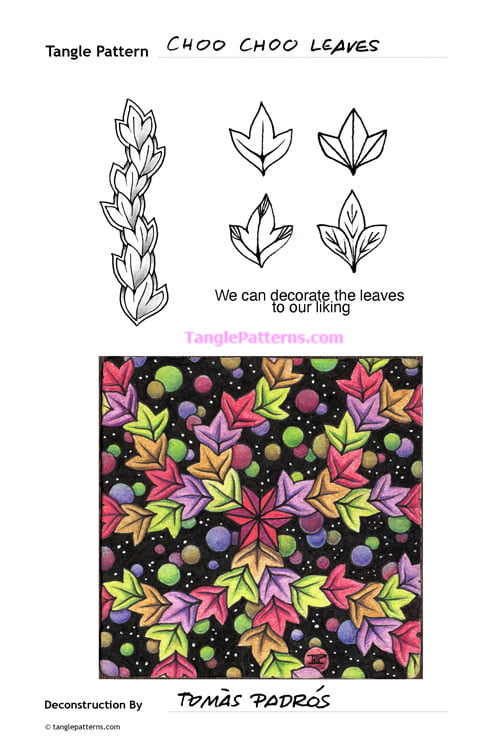 How to draw the Zentangle pattern Choo Choo Leaves, tangle and deconstruction by Tomàs Padrós. Image copyright the artist and used with permission, ALL RIGHTS RESERVED.