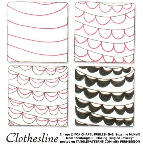 How to draw the Zentangle pattern Clothesline, tangle and deconstruction by Suzanne McNeill. Image copyright Suzanne McNeill and Fox Chapel Publishing and used with permission, ALL RIGHTS RESERVED. How to draw the Zentangle pattern Clothesline, tangle and deconstruction by Suzanne McNeill. Image copyright Suzanne McNeill and Fox Chapel Publishing and used with permission, ALL RIGHTS RESERVED.