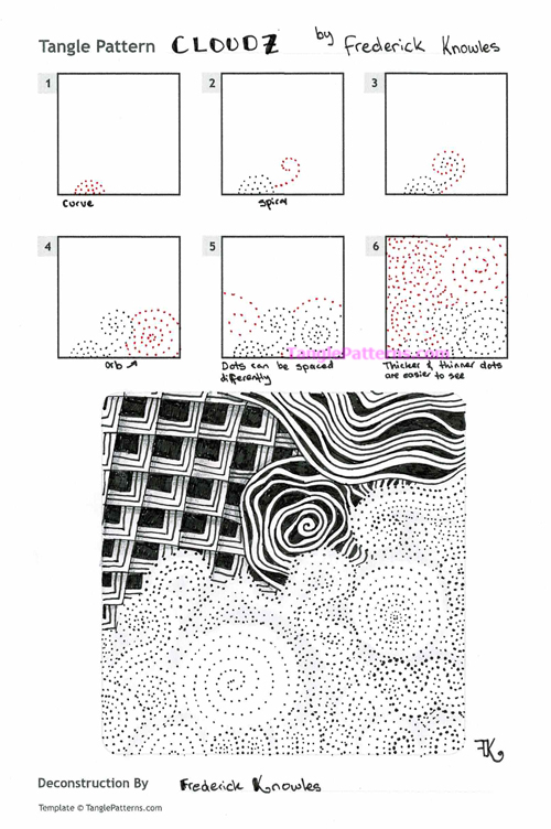 How to draw the Zentangle pattern Cloudz, tangle and deconstruction by Frederick Knowles. Image copyright the artist and used with permission, ALL RIGHTS RESERVED. How to draw the Zentangle pattern Cloudz, tangle and deconstruction by Frederick Knowles. Image copyright the artist and used with permission, ALL RIGHTS RESERVED.