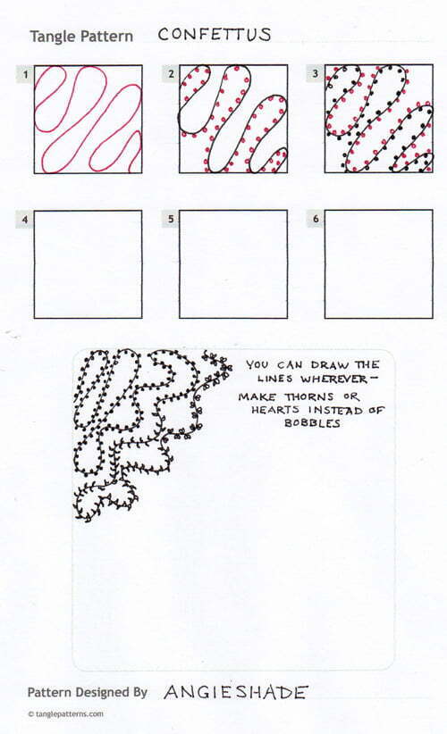 Steps for drawing Angie Shade's tangle, Confettus