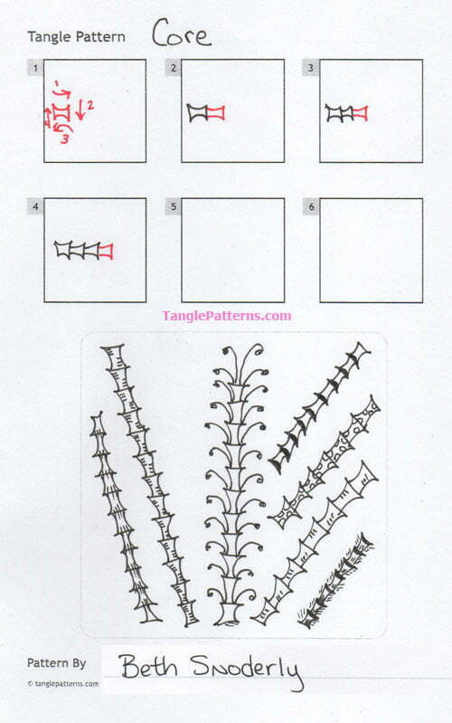 How to draw the tangle pattern Core, tangle and deconstruction by Beth Snoderly.