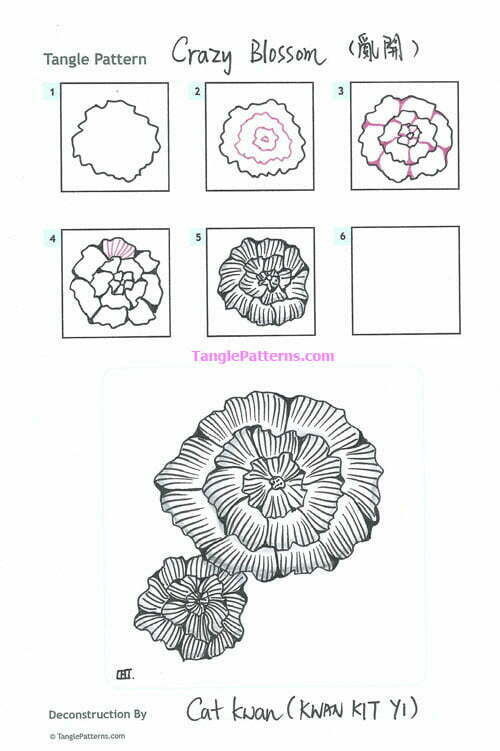 How to draw the Zentangle pattern Crazy Blossom, tangle and deconstruction by Cat Kwan. Image copyright the artist and used with permission, ALL RIGHTS RESERVED.
