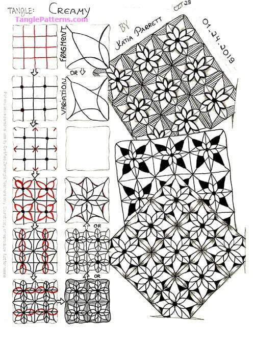 How to draw the Zentangle pattern Creamy, tangle and deconstruction by Katia Parrett. Image copyright the artist and used with permission, ALL RIGHTS RESERVED.
