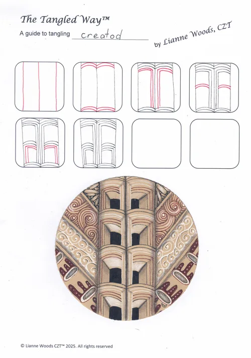 How to draw the Zentangle pattern Creatod, tangle and deconstruction by Lianne Woods. Image copyright the artist and used with permission, ALL RIGHTS RESERVED.