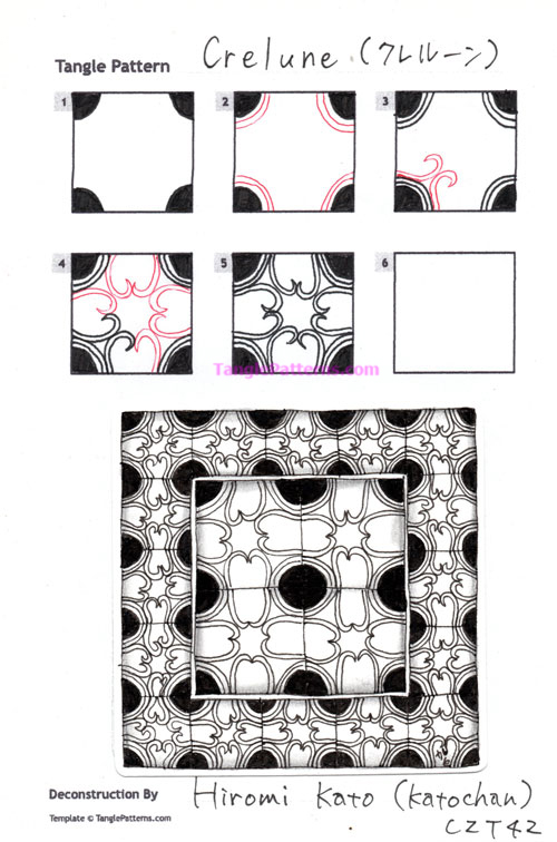 How to draw the Zentangle pattern Crelune, tangle and deconstruction by Hiromi Kato. Image copyright the artist and used with permission, ALL RIGHTS RESERVED. How to draw the Zentangle pattern Crelune, tangle and deconstruction by Hiromi Kato. Image copyright the artist and used with permission, ALL RIGHTS RESERVED.