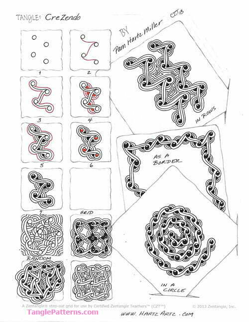 How to draw the tangle pattern CreZendo, tangle and deconstruction by CZT Pam Hartz Miller