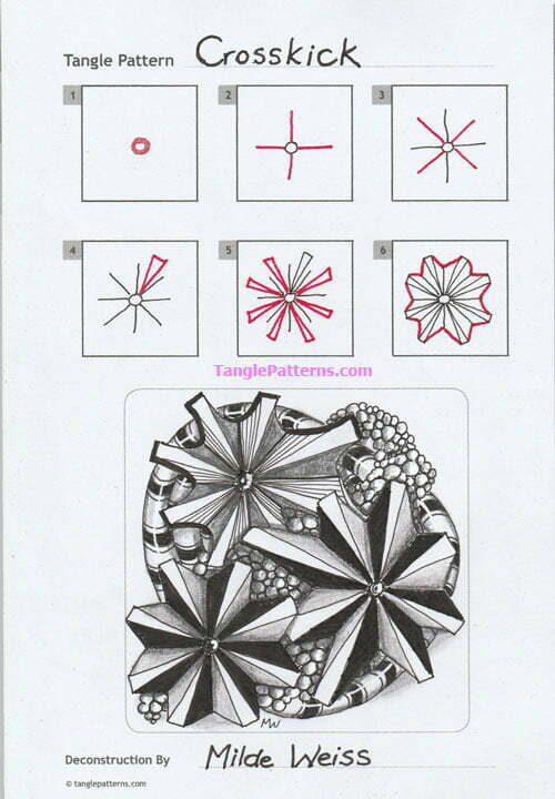 How to draw the Zentangle pattern Crosskick, tangle and deconstruction by Milde Weiss. Image copyright the artist and used with permission, ALL RIGHTS RESERVED.