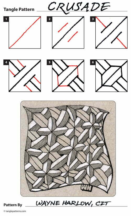 How to draw CZT Wayne Harlow's Crusade tangle pattern